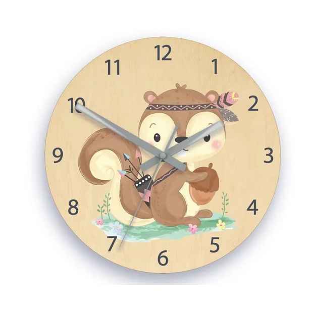 ModernClock Dětské nástěnné hodiny Ami Veverka indián 30 cm vícebarevné