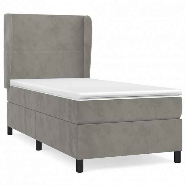 vidaXL Box spring postel s matrací světle šedá 90x200 cm samet