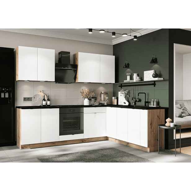Artstolk Rohová kuchyňská linka GIANNA C | dub artisan/bílá 200-260 cm Provedení: s pracovní deskou