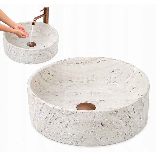 Umyvadlo na desku kulaté Destiny Bílý Ecru Umělý kámen 39.5 cm Rea