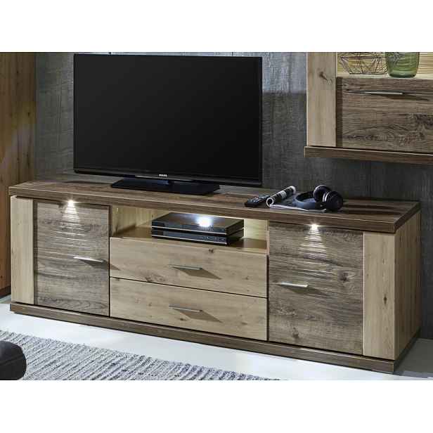 Široká TV skříňka Grande, dub artisan/dub ribbeck, s osvětlením