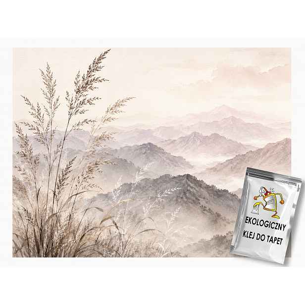 Fototapeta Flizelina Akvarel Krajina Hory Vrcholky Trávy Boho 312x219 130g