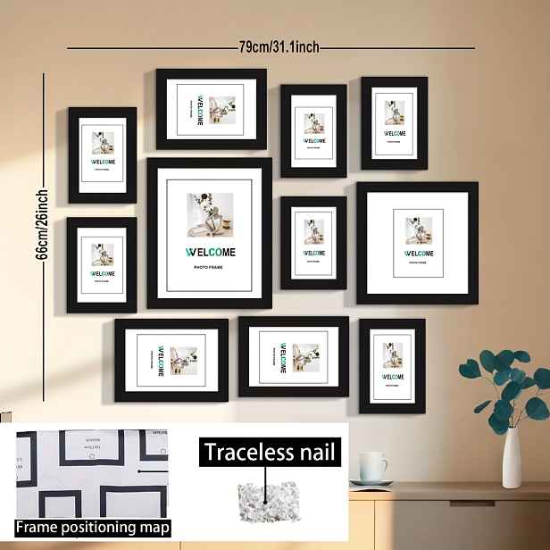 TEMU Sada 11 foto rámečků různých velikostí pro rodinnou dekoraci na zeď - flexibilní návod, umělecký dárek pro domácí galerii (10X15 cm, 12,7X17,8