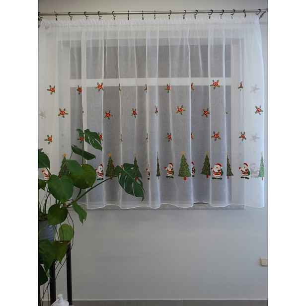 Mg Záclona batistová výšivka Vánočního Stromečku Mikuláš 250x170 cm Hotová S Páskou Skr