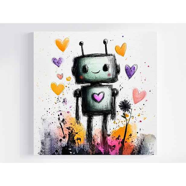 Obraz Na Plátně Canvas Grafika Portrét Robot Android Srdíčko 50x50