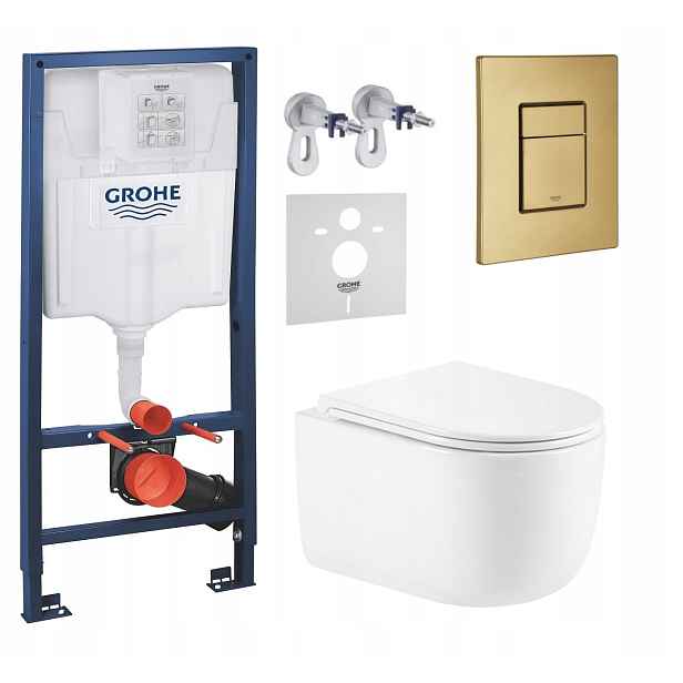 Podomítkový Wc set Grohe s miskou Lesní tlačítko zlatý kartáčovaný Fresh