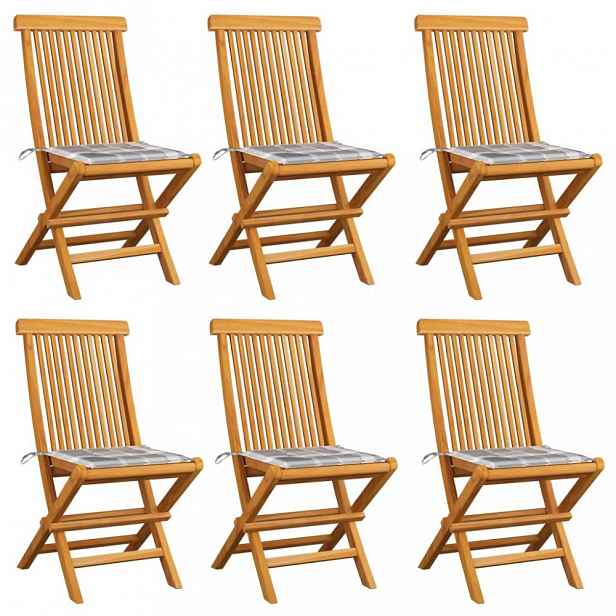 Zahradní židle 6 ks teak / látka Šedá kostka