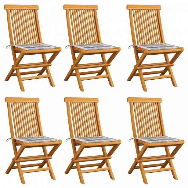 Zahradní židle 6 ks teak / látka Šedá kostka