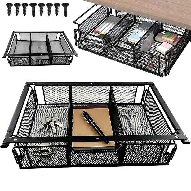 Organizér pod psací stůl šuplík kovová černá 35,8x24,4x8,5 cm kancelář dům
