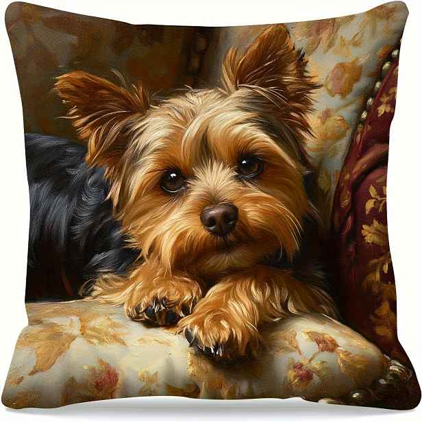TEMU 1ks Dekorativní Polštářový Potah Yorkshire Terrier 18x18 Palců - Živý Polyester, Pratelný v Pračce se Zapínáním na Zip, Realistický Tisk Psa pro