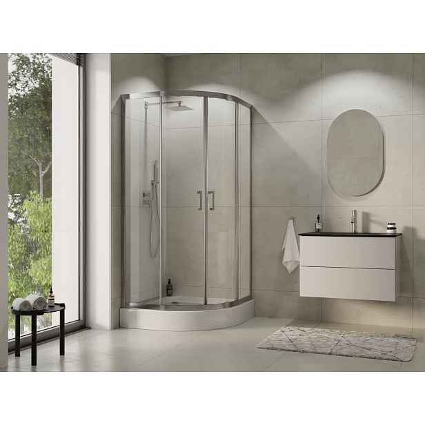 BESCO Čtvrtkruhový sprchový kout MODERN CHROM 190 — Barva rámu - Chrom/Leštěný hliník (ALU), Rozměr A - 90, Rozměr B - 90, Rozměr C - 190, Směr zavírání - Univerzální Levé / Pravé, Výplň - Čiré bezpeč