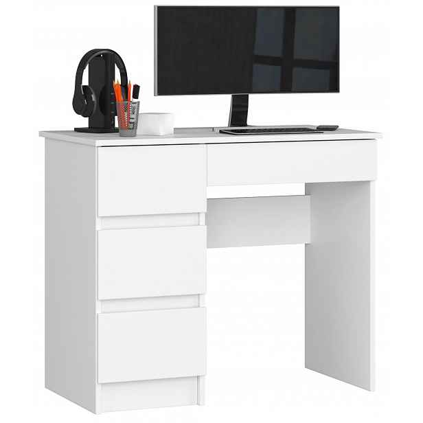 Psací stůl pod počítač A-7 Levý bílý 90 cm Akd