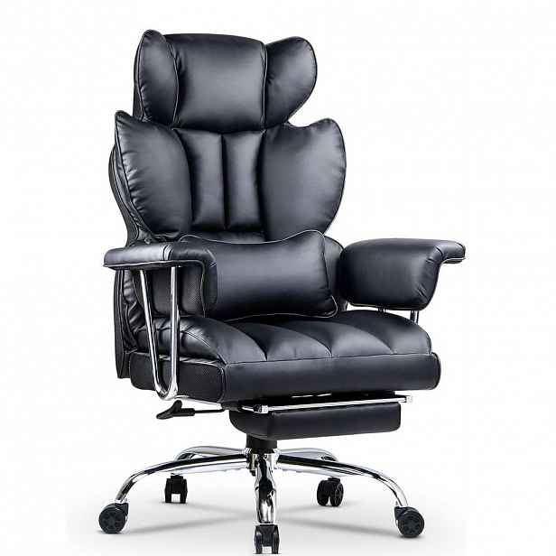 Rattantree KANCELÁŘSKÁ-ŽIDLE pro manažery, ergonomická, kožená, opěrka nohou – Černá