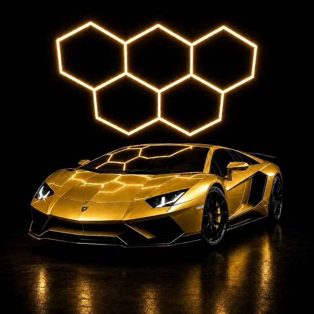 Sada černých Led lamp Hexagon 5 168W 4000K detailing 229x158 cm