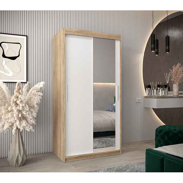 Šatní skříň Abi T2 Barva korpusu: Dub Sonoma, Rozměry: 100 cm, Dveře: Bílá