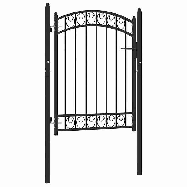 vidaXL Plotová brána EMMEN s klenutým vrškem ocelová 100 x 98,5 cm černá