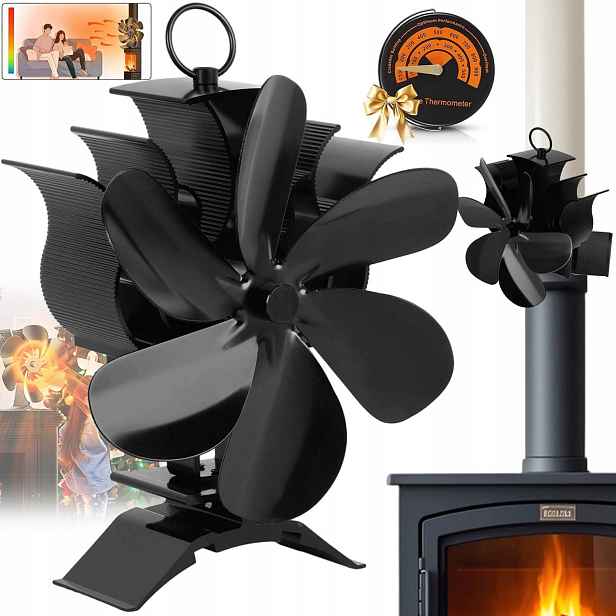 Termoelektrický Krbový Ventilátor Napájený Teplem, Tichý Ventilátor, Černý