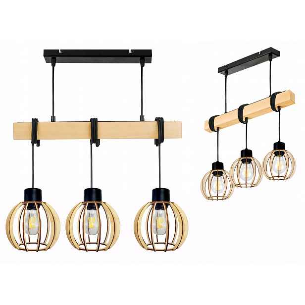 Dřevěná závěsná stropní lampa Lustr Zwis Loft Kula Dřevo E27