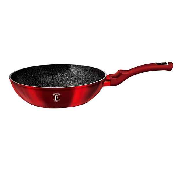 BERLINGERHAUS Pánev WOK s mramorovým povrchem 30 cm Burgundy Metallic Line BH-6166
