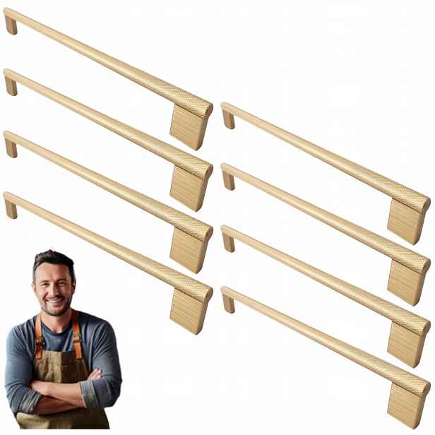 Nábytková Úchytka do skříňky Zásuvky Barro 256 mm, zlatý matný 8 ks