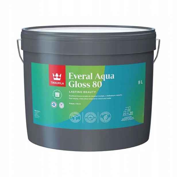 Tikkurila Everal Aqua 80 Lesk 9 L Báze A (bílá) Smalt Dřevo Kov