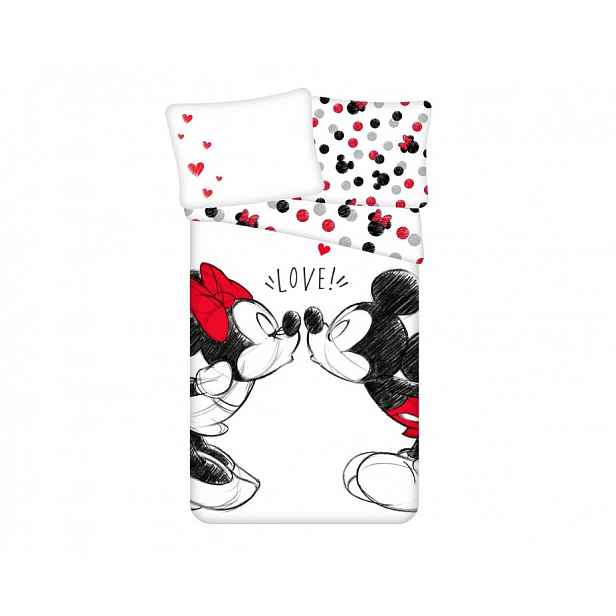 Dětské povlečení MICKEY & MINNIE KISS bílé Rozměr povlečení: 70 x 90 cm | 140 x 200 cm