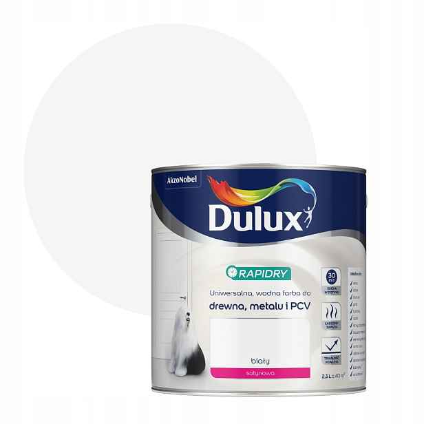 Dulux Rapidry 2,5 L Bílé Saténové Dřevo Kov Pvc
