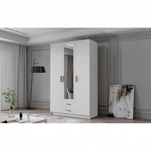 Šatní skříň ADA II 120 cm - bílá/zlaté úchytky