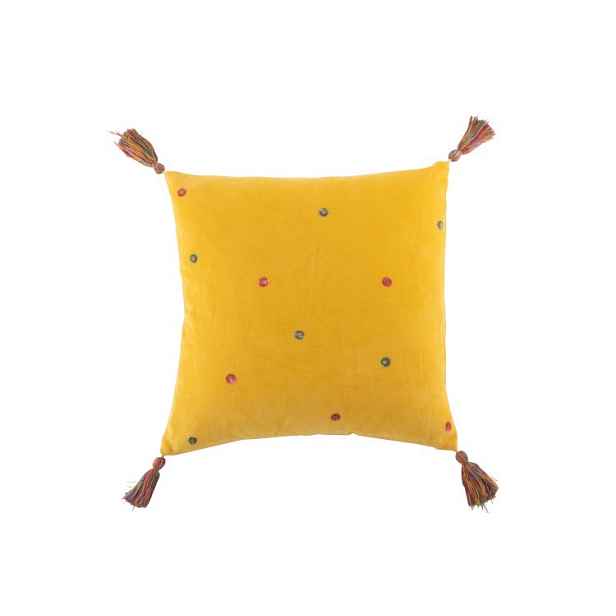 Žlutý polštář s puntíky a střapci - 45*45 cm J-Line by Jolipa
