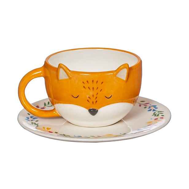 Oranžový dolomitový šálek s podšálkem Sass & Belle Finley Fox, 210 ml
