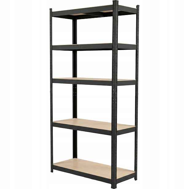 Regál Met. Přítlačný, 5 Polovin, 180×90×40, 175 Kg, Černý Kov Snap-in Shelving,