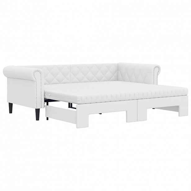 vidaXL Válenda s přistýlkou a matracemi bílá 90 x 200 cm umělá kůže