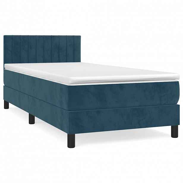 vidaXL Box spring postel s matrací tmavě modrá 90x200 cm samet