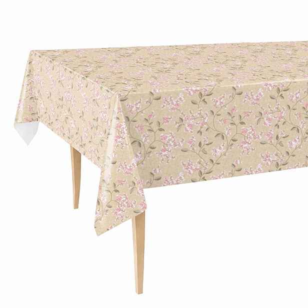 Cerata Tlustý ubrus 140x450 Skvrnitý Béžový Drobné Růžové Květy