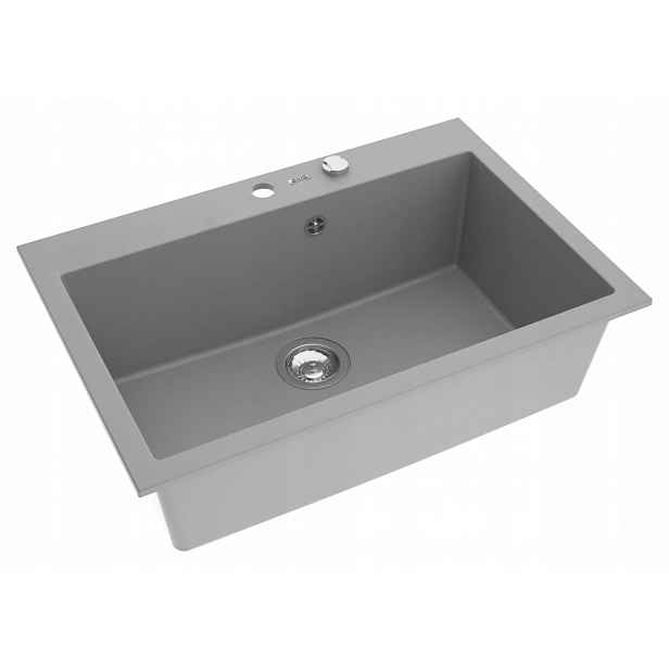 Granitový dřez Jednokomorový 73x50 šedý Hluboký, sada Syfon