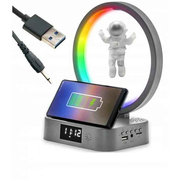 Led stolní lampa Rgb Astronaut Nabíječka lampa reproduktor čas Usb