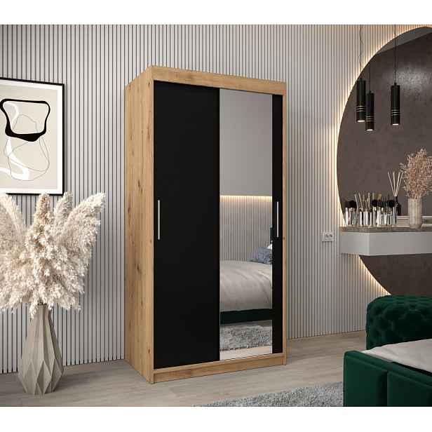 Šatní skříň Abi T2 Barva korpusu: Dub artisan, Rozměry: 100 cm, Dveře: Černá