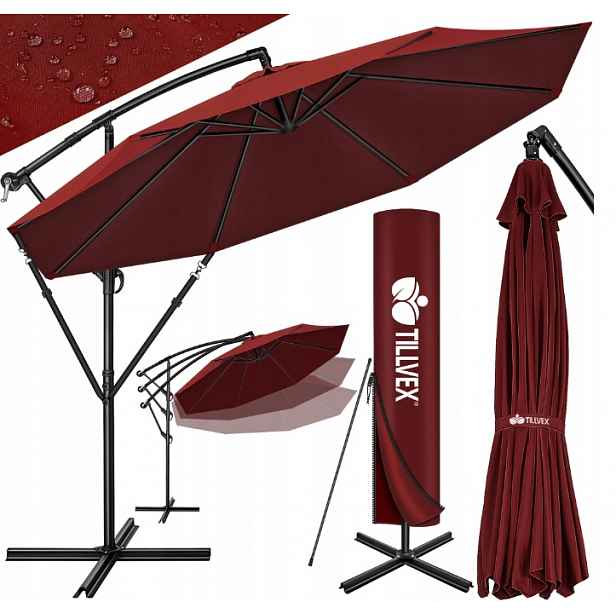Slunečník červený Ø 300 cm závěsný zahradní hliníkový výklopný #G19