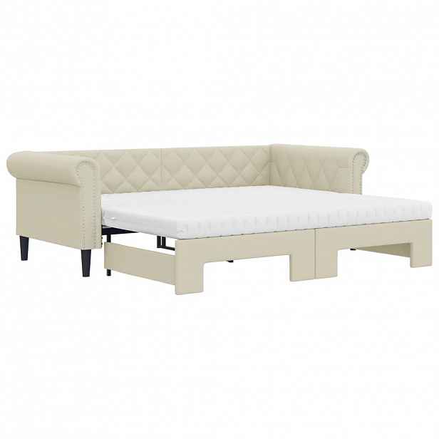 vidaXL Válenda s přistýlkou a matracemi krémová 90 x 200 cm umělá kůže