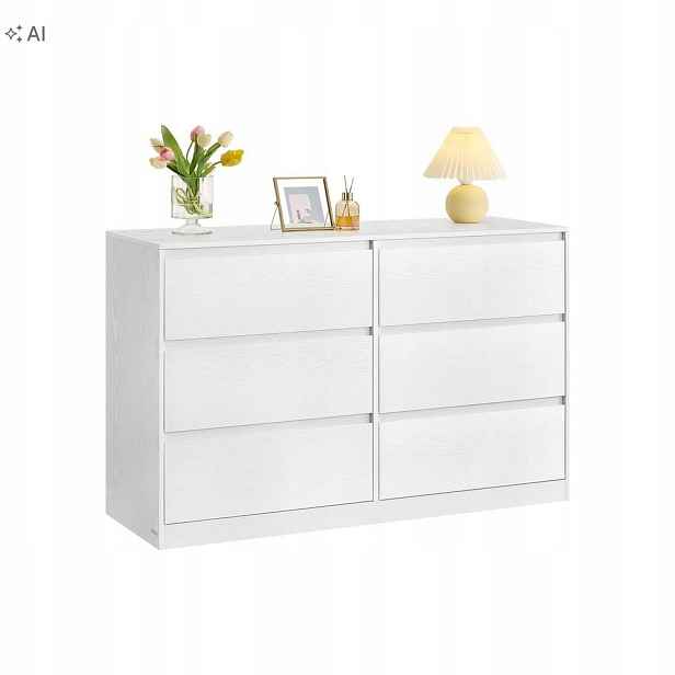 Komoda do ložnice 6 zásuvek Vasagle Kailyn 119.4x40x75 cm bílá