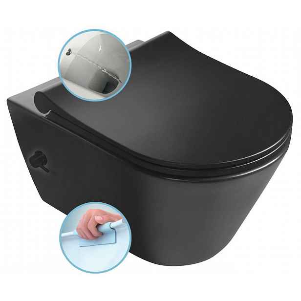 Sapho Avva - Závěsné WC s bidetovou sprškou, Rimless, matná černá 100315-110