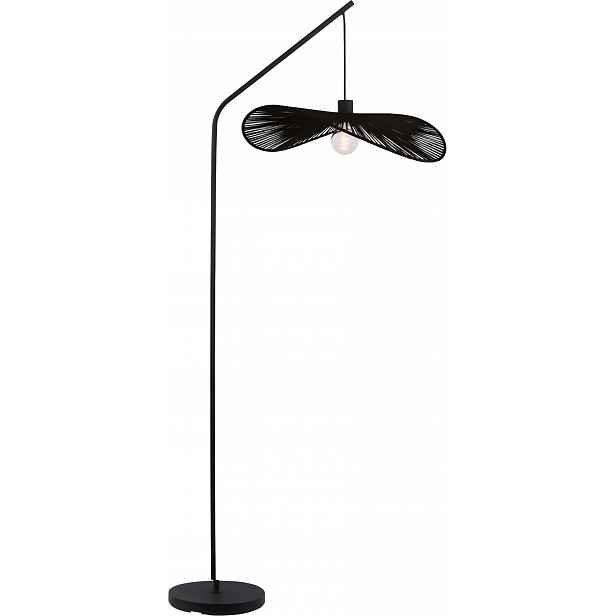Stojací Lampa 50 CM Loftová Černá, Vysoké Stínidlo, Přírodní Materiály, E27
