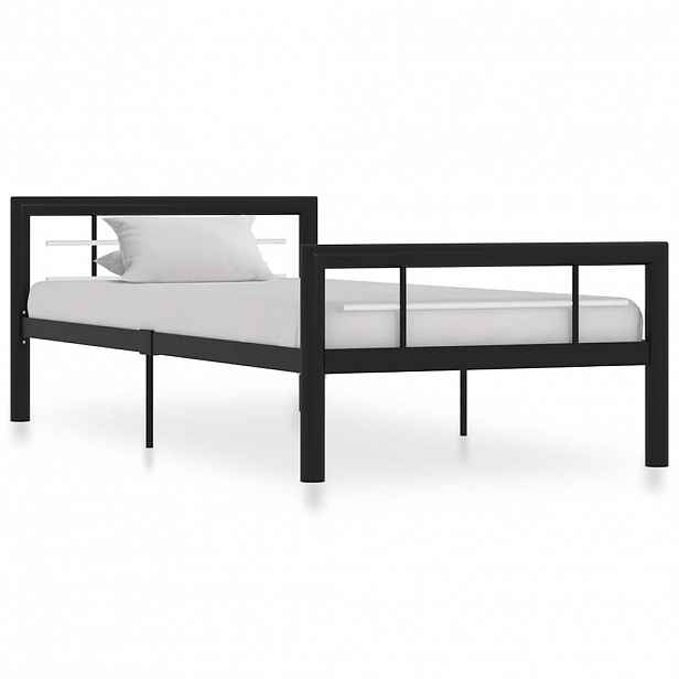vidaXL Rám postele černý a bílý kov 90 x 200 cm