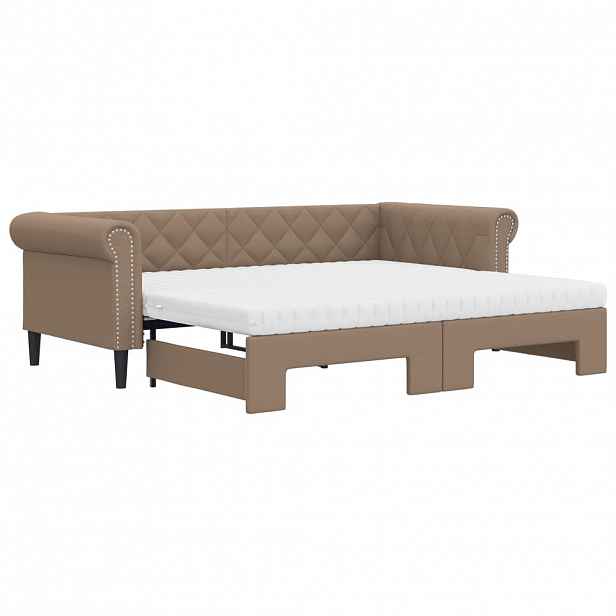 vidaXL Válenda s přistýlkou a matracemi cappuccino 90x200cm umělá kůže