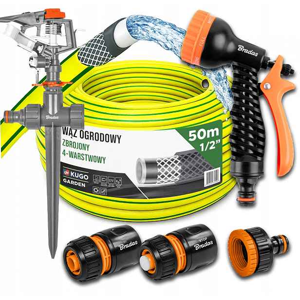 Hadice 1/2" 50 m 4 Vrstvy Zavlažovací Pistole Set Bradas
