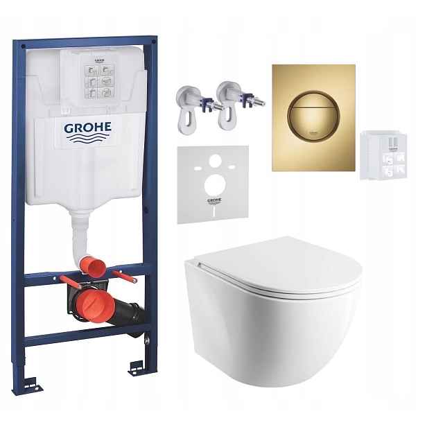 Grohe Podomítková Nádržka s Wc mísou Cspmwbp a zlatým kartáčovaným tlačítkem