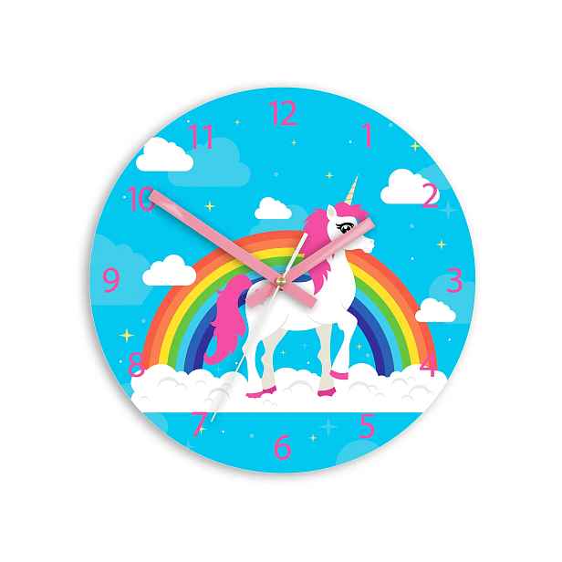 ModernClock Dětské nástěnné hodiny Jednorožec 30 cm vícebarevné