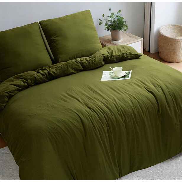 Povlečení do ložnice 155x220 Olivová sada 4 dílů Měkká Premium