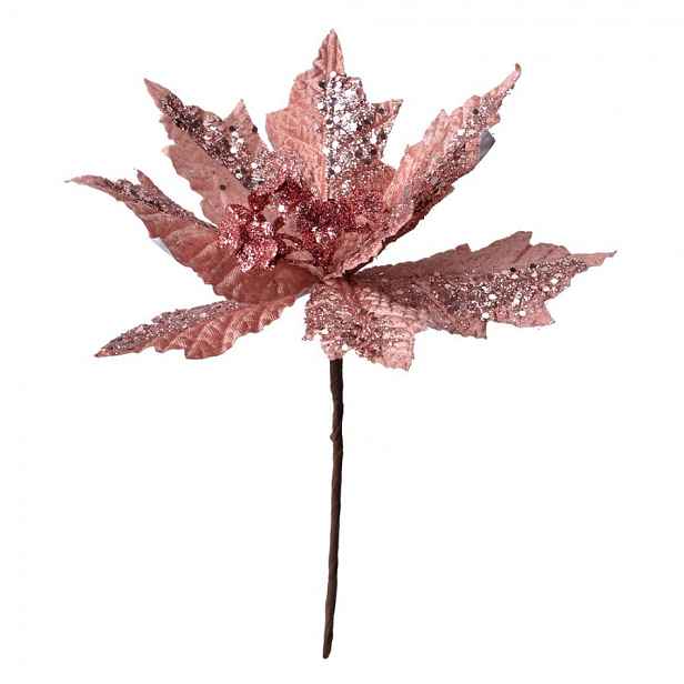 Růžová umělá rostlina zápich vánoční hvězda Poinsettia - Ø 22*25 cm  Clayre & Eef