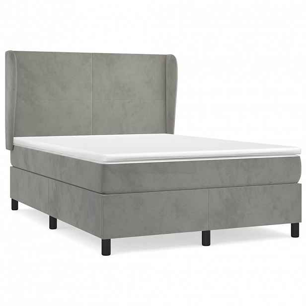 vidaXL Box spring postel s matrací světle šedá 140x190 cm samet